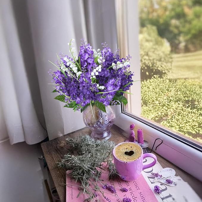 10Pcs Lilac Flowers Artificial Bouquet Fake Purple Flowers Faux Lilacs Mix Bush - Image 3