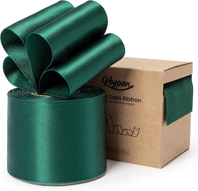 Green Satin Ribbon Double-Faced Wired Ribbons by Keypan