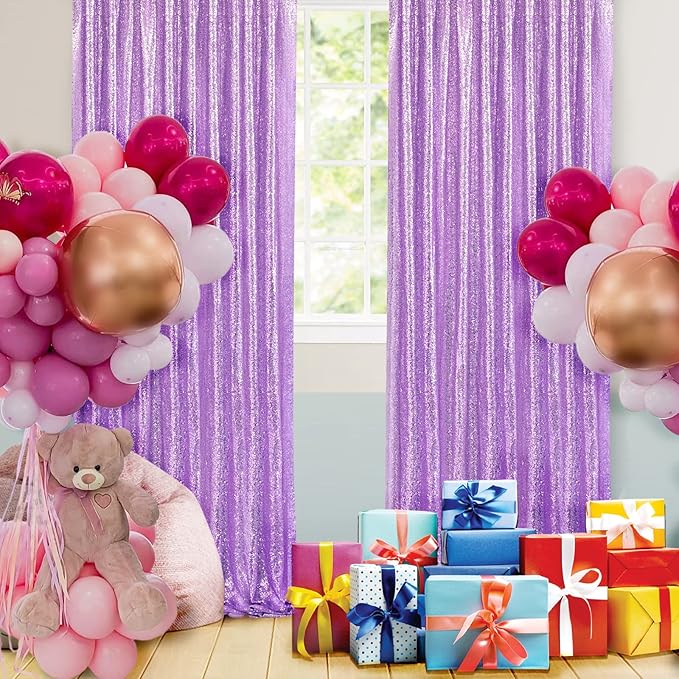 Light Purple Sequin Backdrop Curtains 2 Panels 2FTx8FT Photo Backdrop Glitter - Image 7