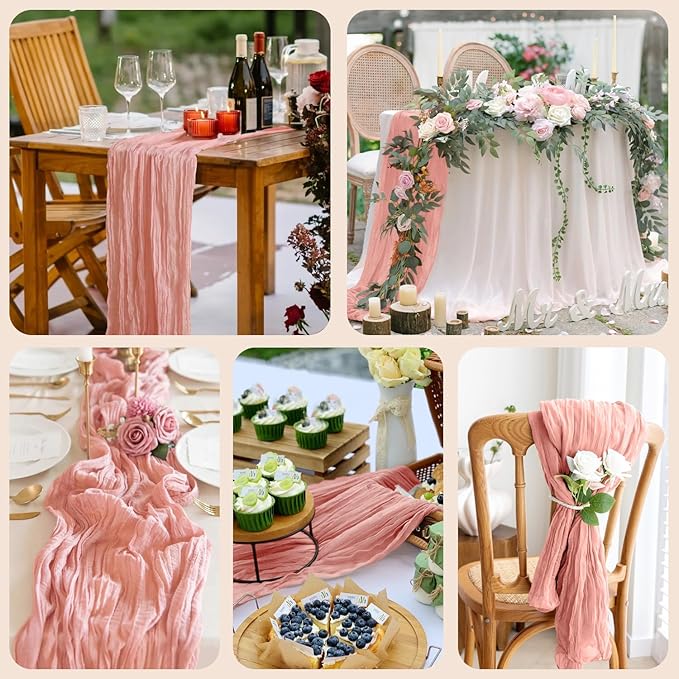 Asee'm 3pcs Cheesecloth Table Runner 120 Inches Dark Rose Boho Gauze Cheese - Image 7