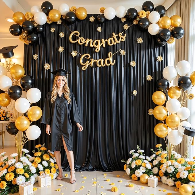 Black Satin Backdrop Curtains 2 Panels - Image 7