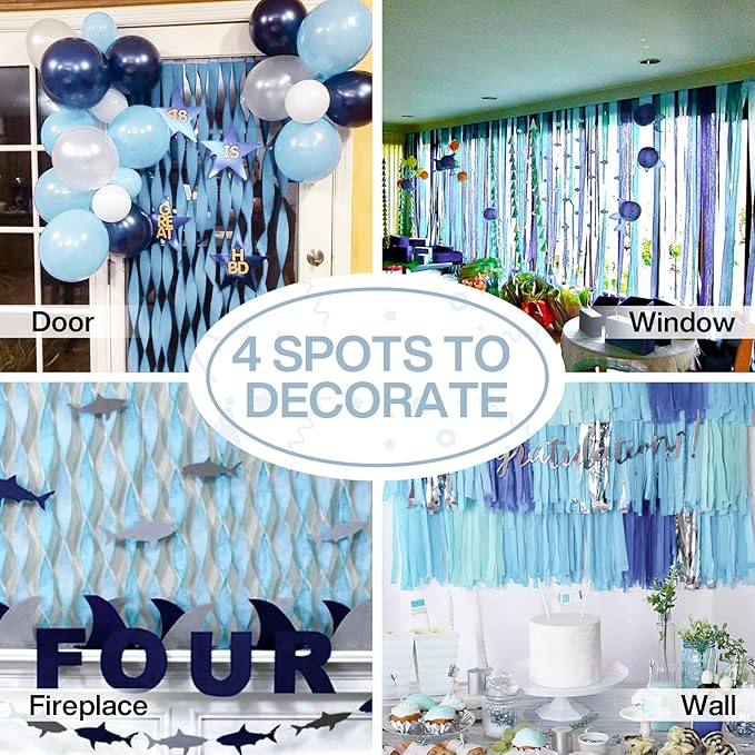 PartyWoo Light Blue Crepe Paper Streamers 4pcs 328ft Pack of Slate Blue Beige - Image 5