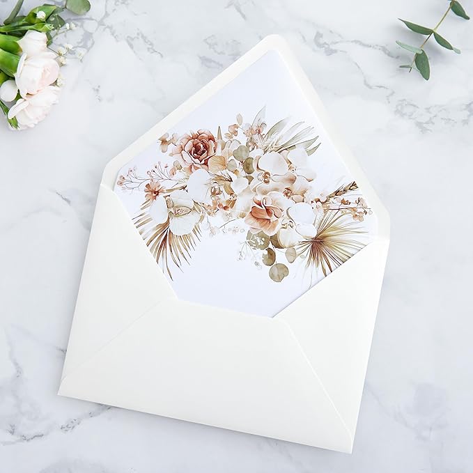 PONATIA 50PCS A7 Euro Flap Ivory Envelope, 5.25 x 7.25'' Boho Flowers Liner - Image 8