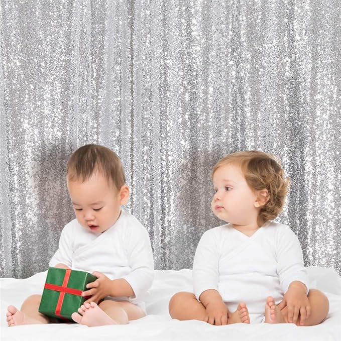 Eternal Beauty Silver Sequin Backdrop, 6x8 Ft Glitter Background Curtains - Image 6