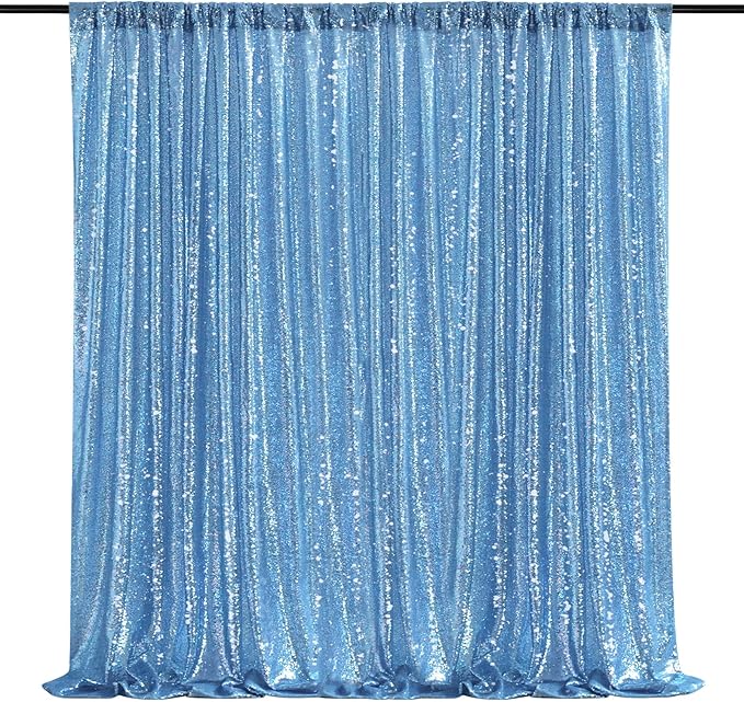 Baby Blue Sequin Backdrop Curtain 8ft x 8ft Sequin Glitter Background by QueenDream