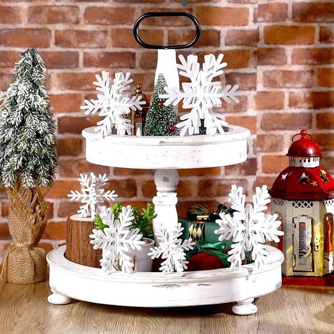 Bucherry 12 Pcs Wooden Snowflake Table Decor 3D Snowflake Tabletop Signs and - Image 7