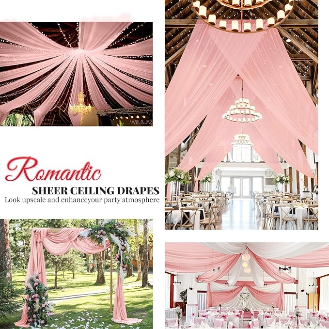 fani 6 Panels Dusty Rose Wedding Ceiling Drapes 5ftx30ft Ceiling Drapes Chiffon - Image 7