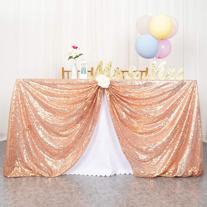 ShinyBeauty Square Tablecloth 72x72-Inch Sequin Tablecloth Overlay Rose Gold by ShinyBeauty
