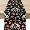 Boho Table Runner, Indian Bohemian Elephant Mandala Paisley Floral Hippie Art by Unknown