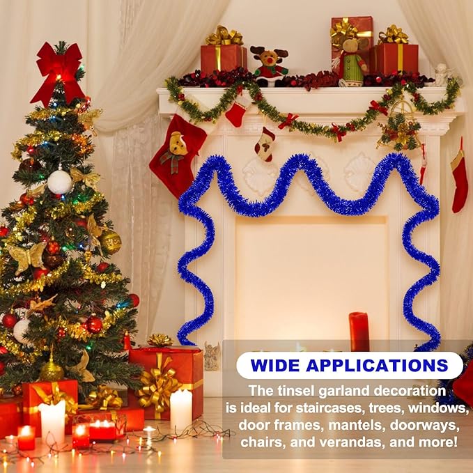 50 Feet Blue Christmas Tinsel Garland, Metallic Foil Twist Banner Wall Hanging - Image 3