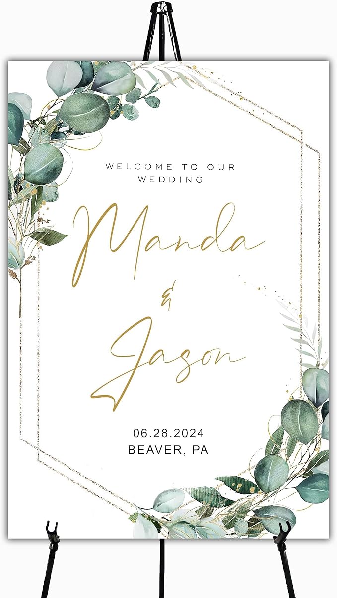 Generic Greenery Wedding Welcome Sign, 18x27 inches, Modern Geometric by Custom