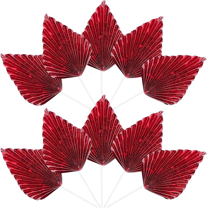Ephlyn 6Pcs Paper Palm Leaves Fan Cake Toppers Palm Leaf Fan Cake Picks Craft - Image 3