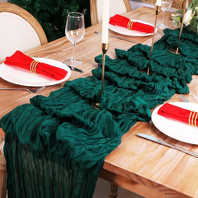 Snowkingdom 6 PCS Emerald Green Table Runner 120 Inch 10 Ft Rustic Boho Dark - Image 5