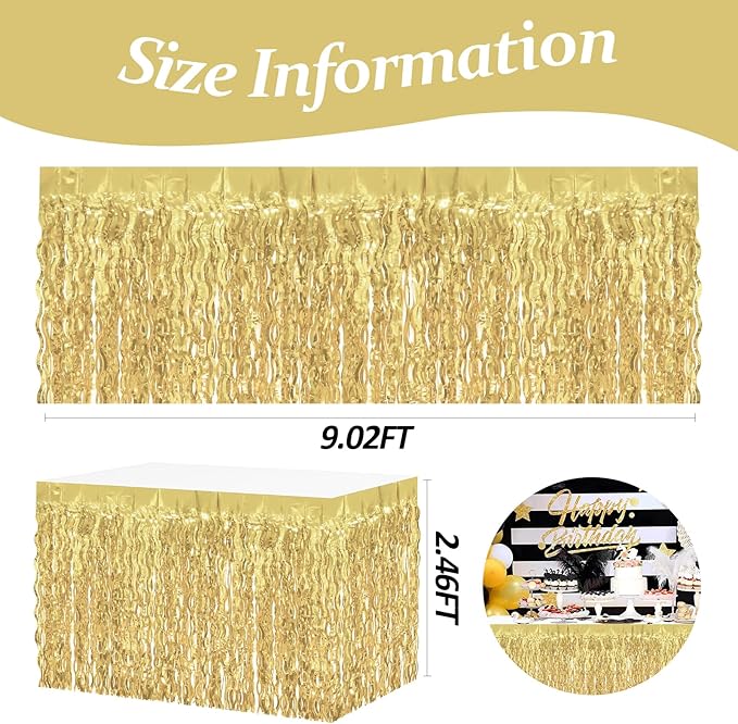 4P Wavy Metallic Tinsel Foil Fringe Table Skirts - Image 2