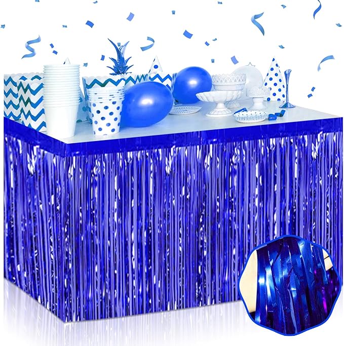 3 Pack 29 x108 Inch Blue Foil Fringe Table Skirts Metallic Banner by Mebiornt