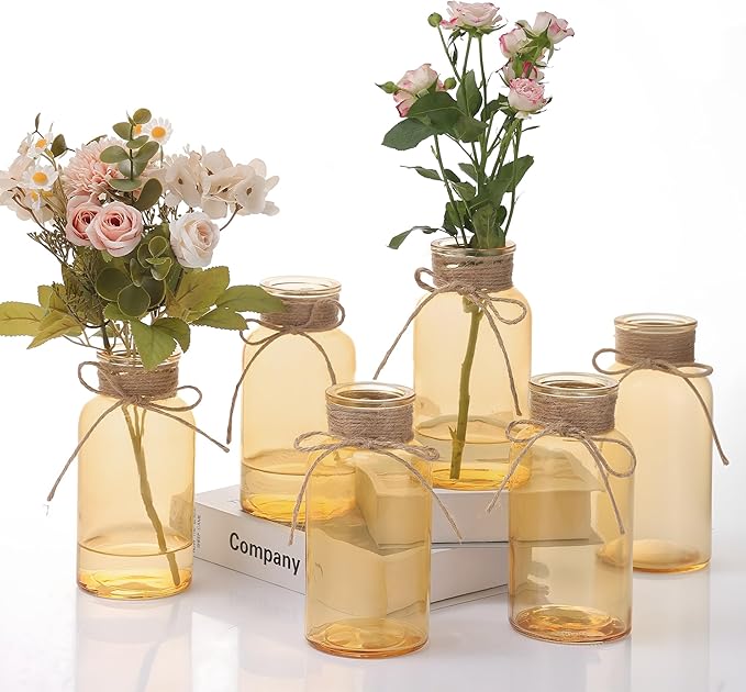 Gold Vases for Centerpieces Set of 6, Mason Jars Boho Cylinder Bud Vases in Bulk by Unknown