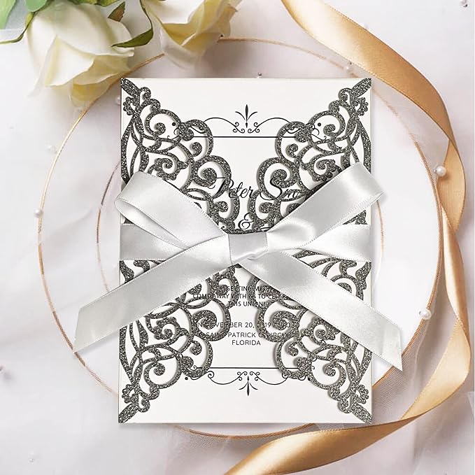 50Pcs Laser Cut Black Wedding Invitation - Image 3