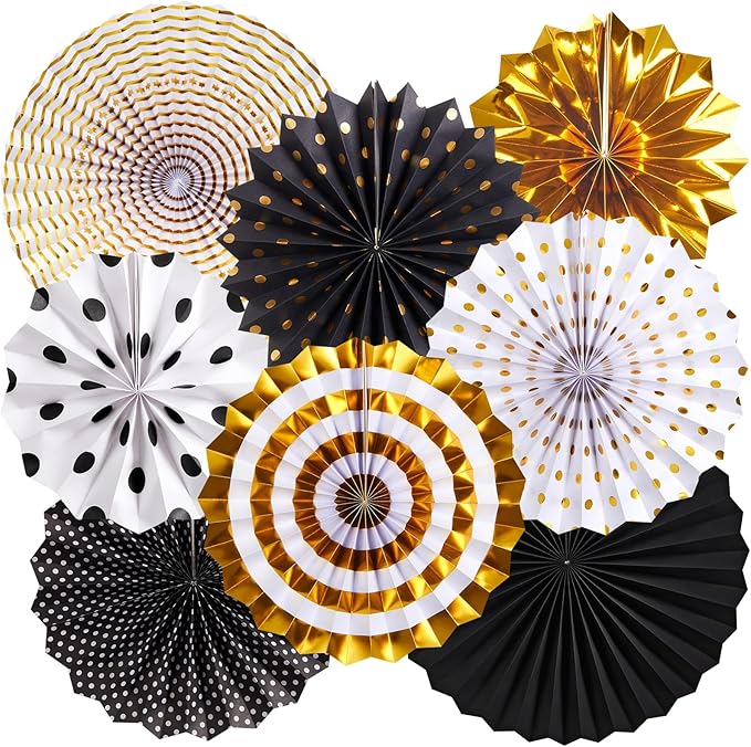 SUNBEAUTY Gold Black Paper Fans Backdrop by SUNBEAUTY