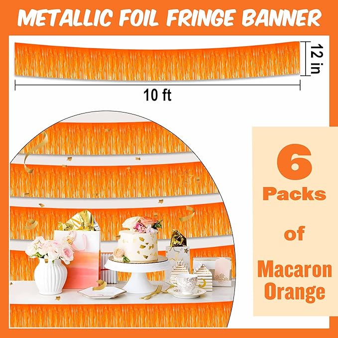 6 Pack 10 Ft Macaron Orange Foil Fringe Garland Metallic Streamers Tinsel - Image 2