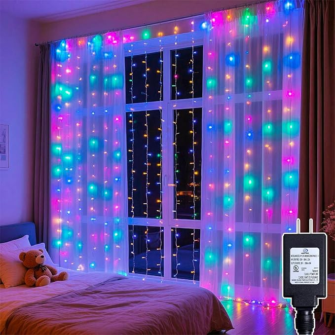 300 LED Rainbow Curtain String Lights 9.8 * 9.8FT Plug in Fairy by Soagrc