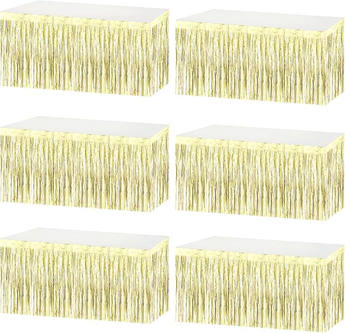 6 Pack 29x108 Inch Metallic Foil Fringe Tinsel Table Skirts Banner by AIKENLIN