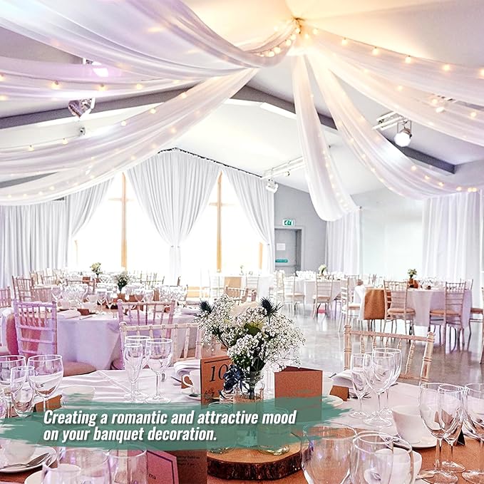 6 Panels White Ceiling Drapes 5ftx20ft Extra Long Wedding Ceiling Drapes - Image 9