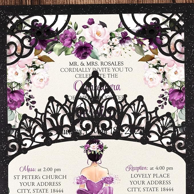 50Pcs Blank Pearlized Black Crown Invitations - Image 4