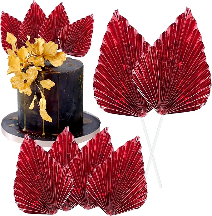 Gyufise 6Pcs Paper Palm Fan Cake Toppers Palm Spear Leaves Fan Cupcake Toppers by Gyufise