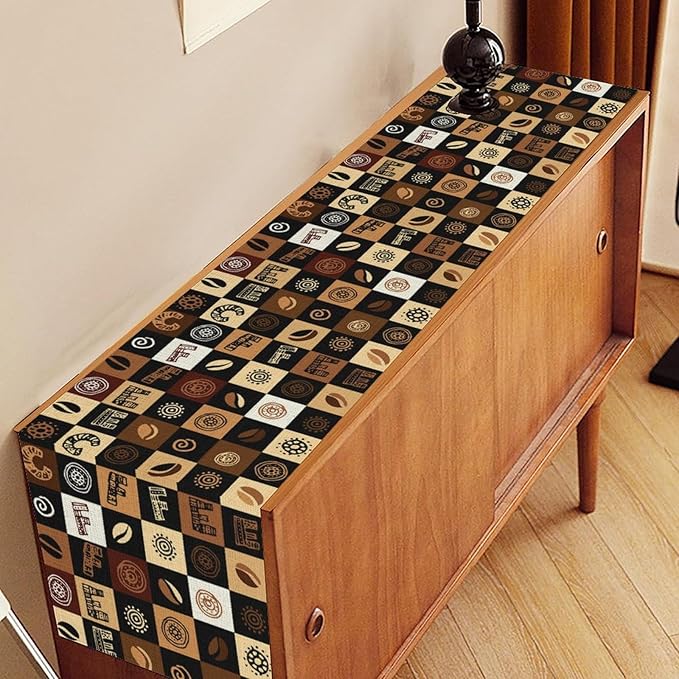 Coffee Theme Table Runner, Rustic Farmhouse Coffee Cup Latte Cappuccino Tea - Image 2