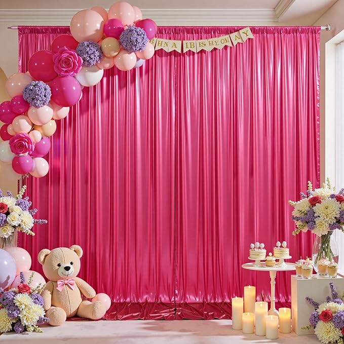 10x10FT Glitter Hot Pink Backdrop Curtain - Image 6