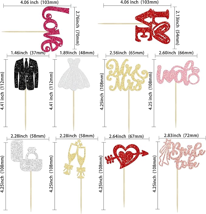 Ephlyn 30Pcs Bride to be Cupcake Toppers Glitter Wedding Cake Topper - Image 3