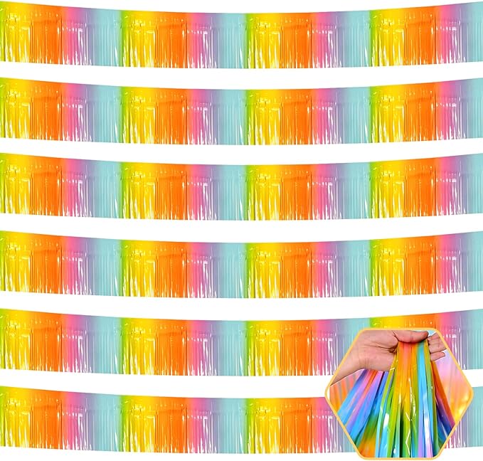 6 Pack 10 Feet Rainbow Foil Fringe Garland Metallic Tinsel Streamers Banner by Ferwzsr