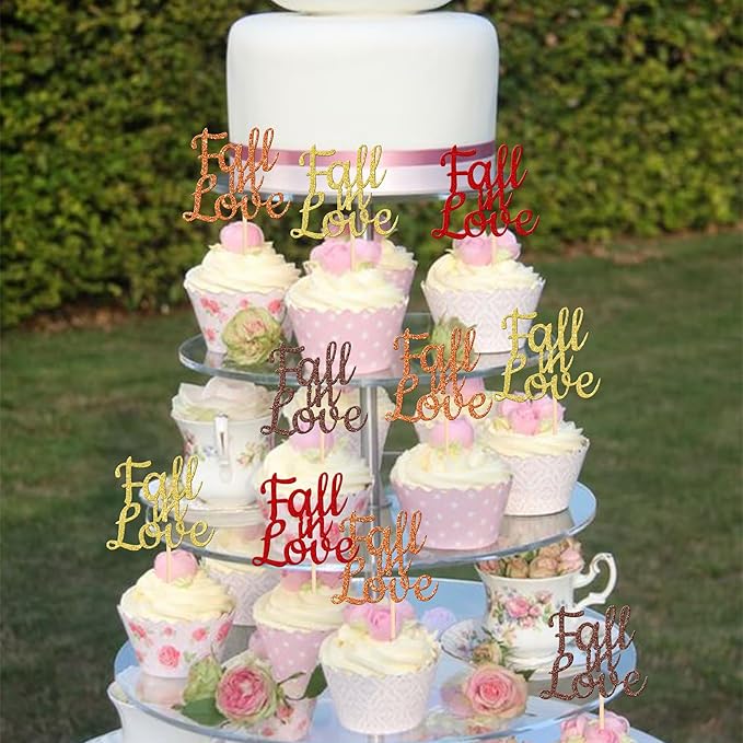 24 PCS Fall in Love Cupcake Toppers Glitter Fall Theme Bridal Shower Cupcake - Image 3