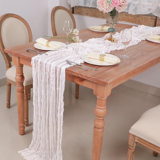 Snowkingdom 13Ft White Cheesecloth Table Runner, 160inch Long Cheese Cloth Boho - Image 6