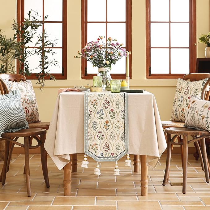 ISAENNE Designer Vintage Elegant Linen Table Runner 118 Inches Extra Long - Image 3