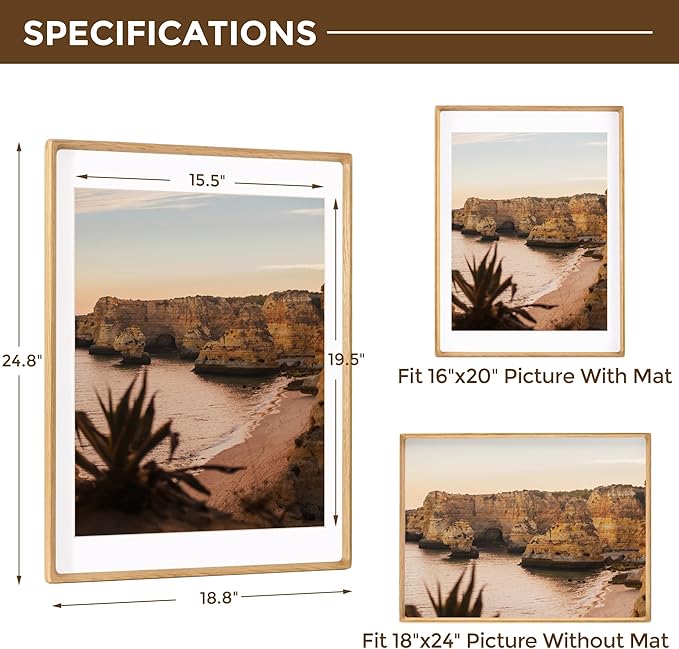 18x24 Frames USA-Sourced Natural Oak Wood Solid Wood Photo Frame Handcrafted - Image 2