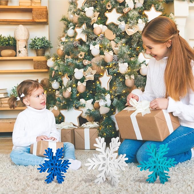Qunclay 20 Pcs Wooden Snowflake Decorations 3D Snowflake Tabletop Decor - Image 7