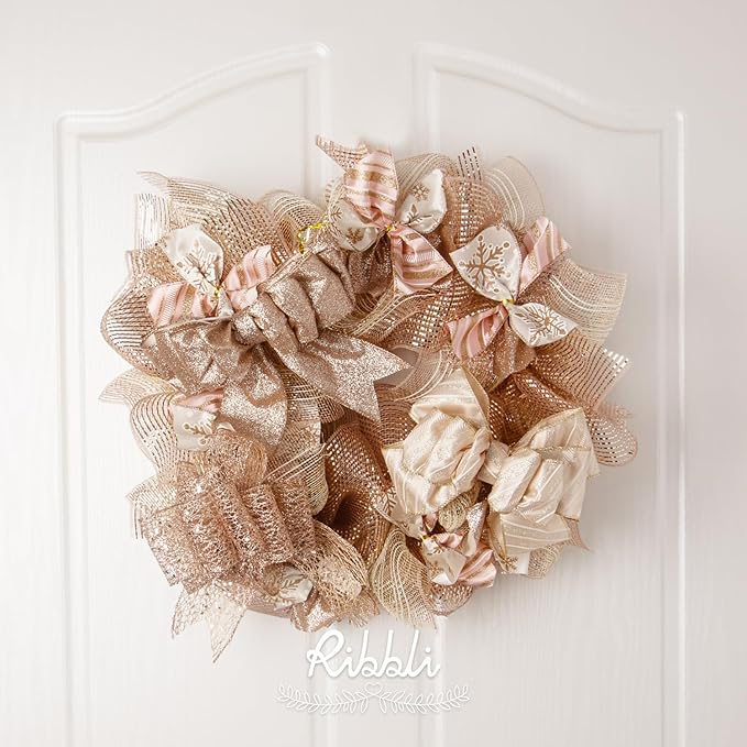 Ribbli 2 Rolls Rose Gold Metallic Mesh Ribbon 10 inch x 30 feet, Ivory - Image 5