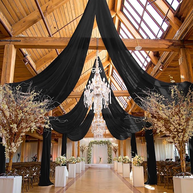6 Panels Black Ceiling Drapes for Wedding, 5ftx20ft Ceiling Drapes Cheesecloth by REWOMC