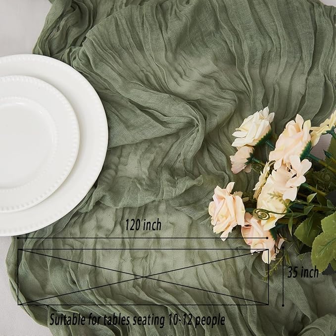 Sage Green 1 Pack Cheesecloth Table Runner 120 Inch 10 FT Boho Rustic Gauze - Image 6