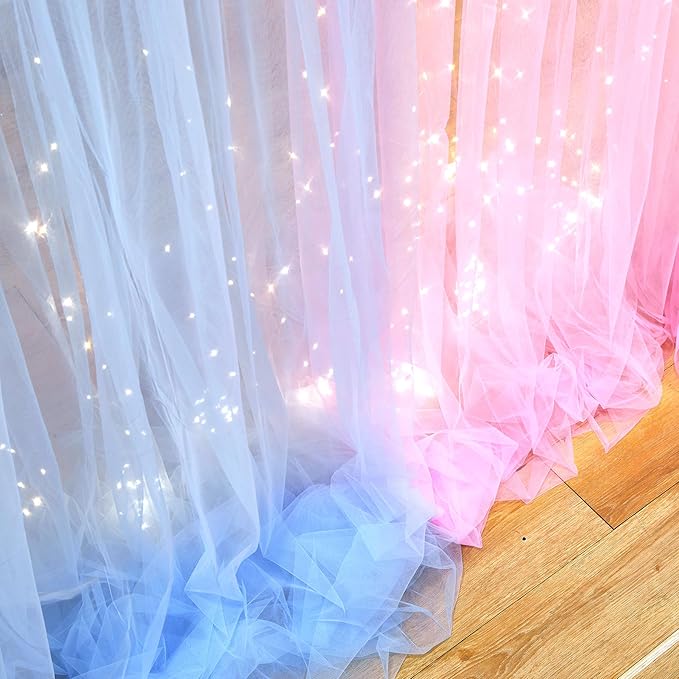 Pink Blue Sheer Tulle Backdrop Curtains - Image 6