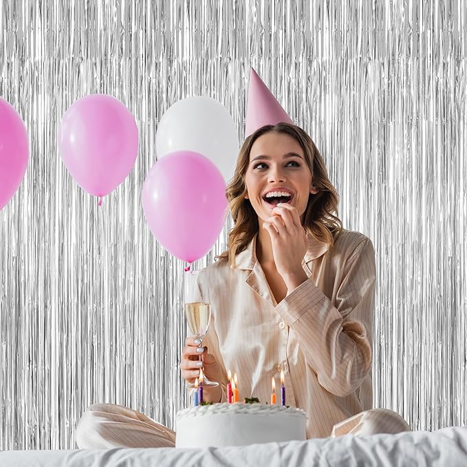 2 Pack Tinsel Backdrop, 3.28 FT x 7.05 FT Birthday Party Decorations, Metallic - Image 5