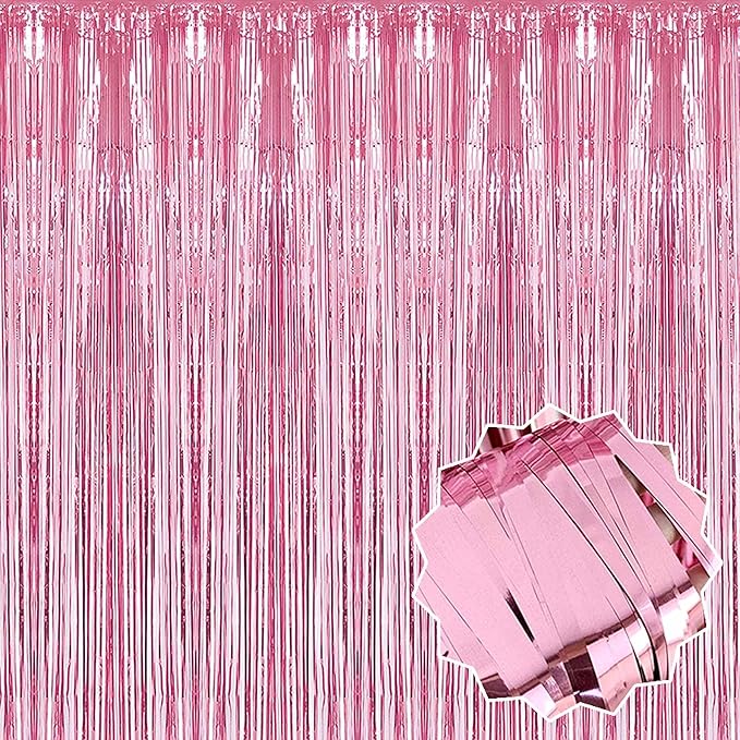 6 Pack Pink Foil Fringe Curtains Backdrop, 3.28 x 8.2 Ft Metallic Streamers by LANTIANCHEN