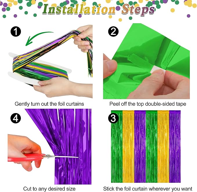 2 Pack Mardi Gras Tinsel Backdrop, 3.28 FT x 7.05 FT Metallic Fringe Curtain - Image 3