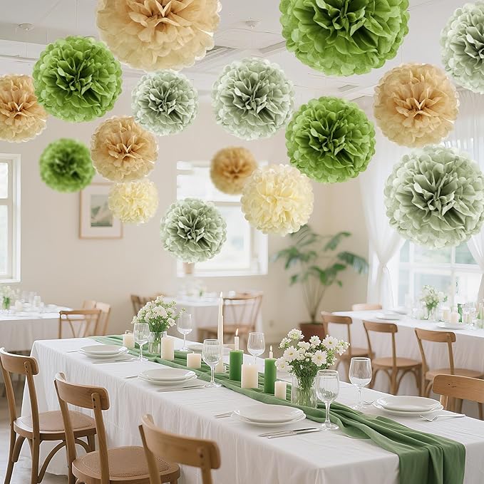Sage Green Tissue Paper Pom Pom Flowers Decorations 15 PCS Olive Green Paper - Image 9