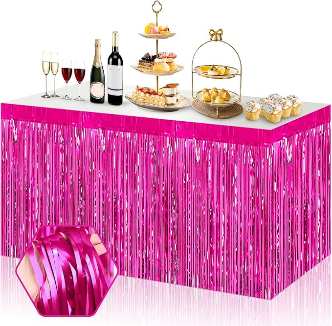 3 Pack 29x108 Inch Rose Red Foil Fringe Table Skirts Metallic Banner by Ferwzsr