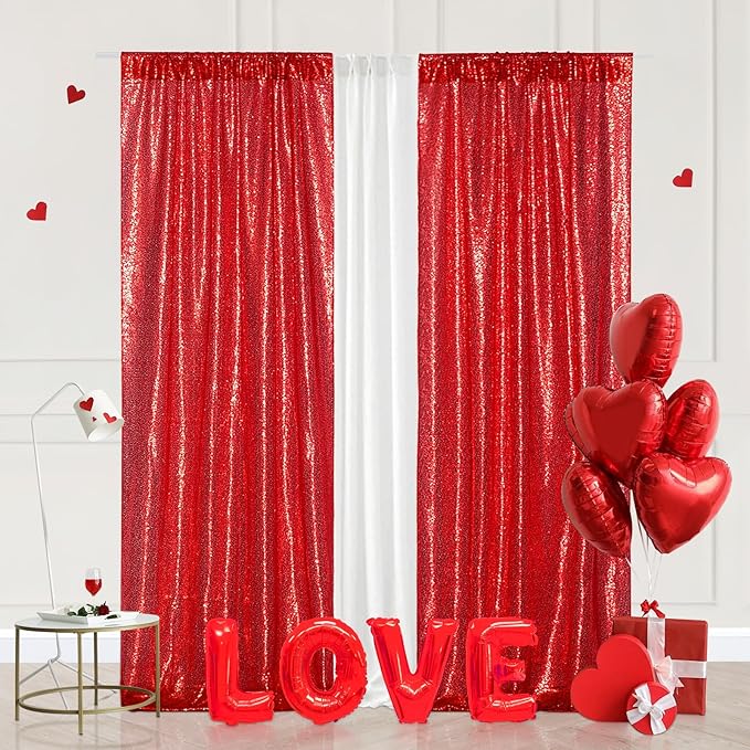 Eternal Beauty Sequin Backdrop Curtains, 2x8 Ft-2 Panels Red Back Drop by EternalBeauty