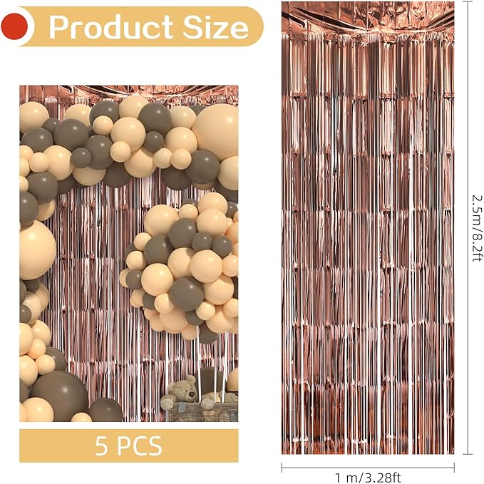 5 Pack Brown Fringe Backdrop 3.2ft x 8.2ft Silver Foil Fringe Curtains Party - Image 3