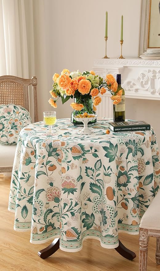 patdrea Designer Small Vintage Green Round Table Cloth, French Floral Country - Image 9