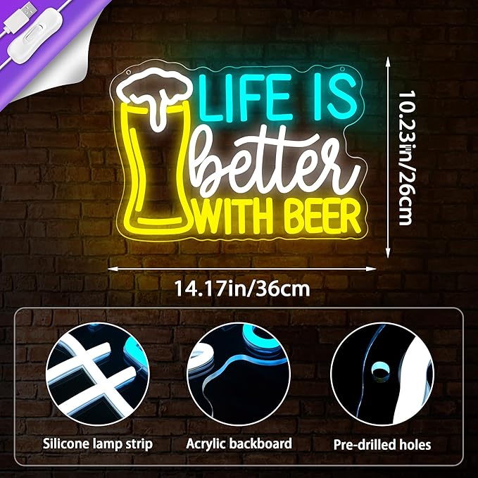 Beer Neon Sign for Wall Decor Bar LED Sign Beer Neon Light for Man Cave Bedroom - Image 3
